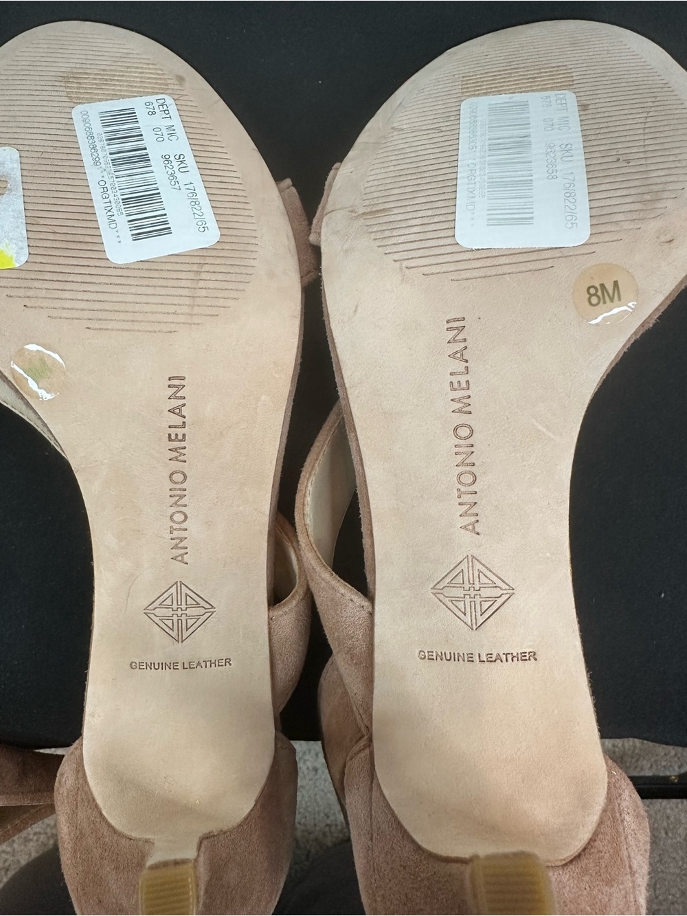 ANTONIO MELANI Blush Suede Strappy Ankle-Heel Sandals, size 8, New without Box - Picture 7 of 7